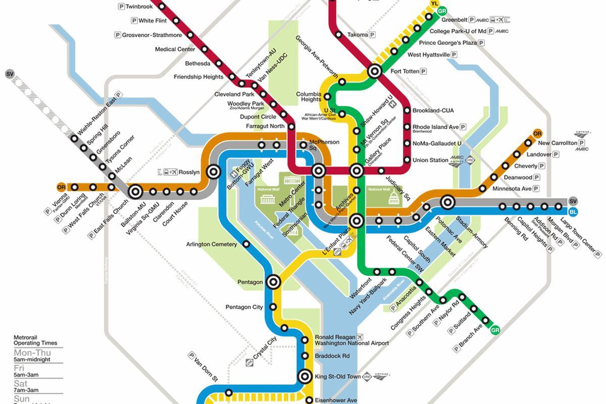 metropolitana di washington dc mappa del sistema di