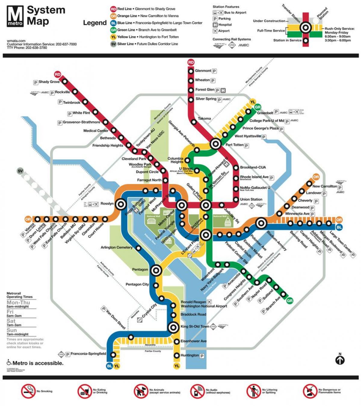 washington dc, mappa dei trasporti pubblici