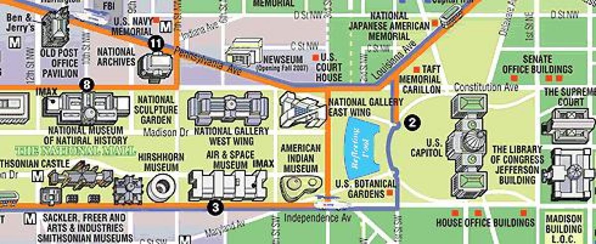 mappa di washington dc, musei e monumenti