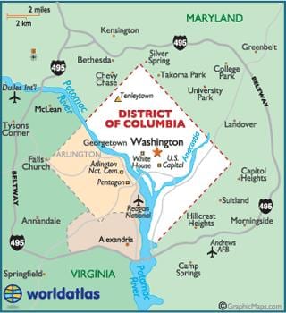 washington dc e lo stato di washington mappa