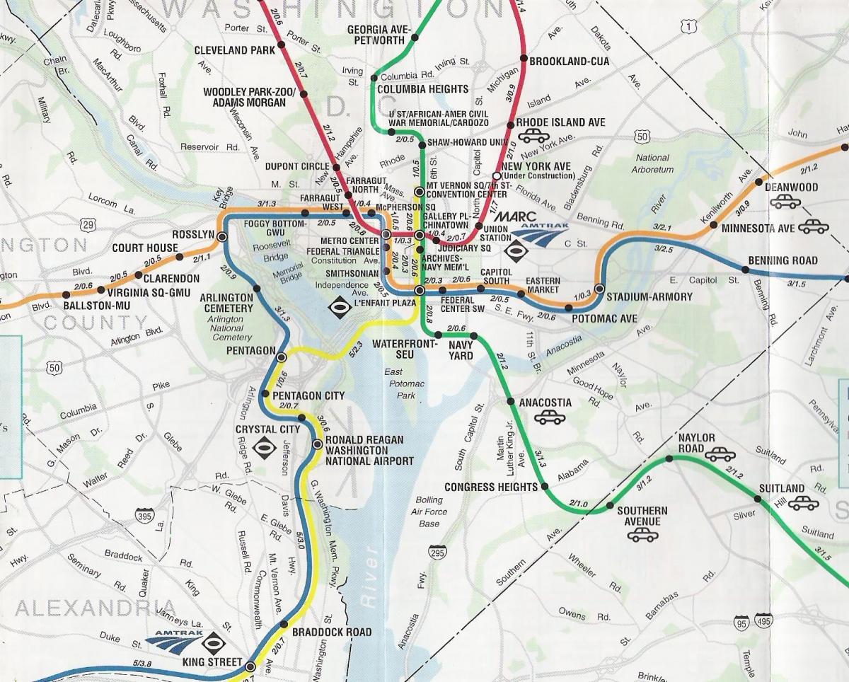 washington dc mappa stradale con le stazioni della metropolitana